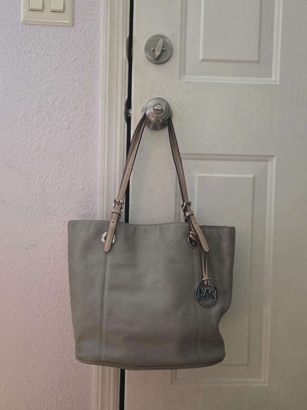 Michael Kors Taupe Leather Tote with Logo Charm